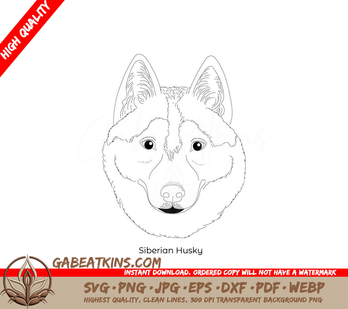 Siberian Husky Outline SVG -  Dog Breed Drawing SVG
