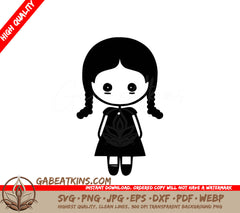  Girl with Pigtails SVG - Minimalist Doll Silhouette Illustration SVG
