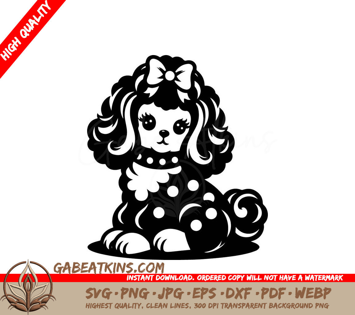  Poodle Silhouette SVG - Cute Dog Sitting with Bow SVG