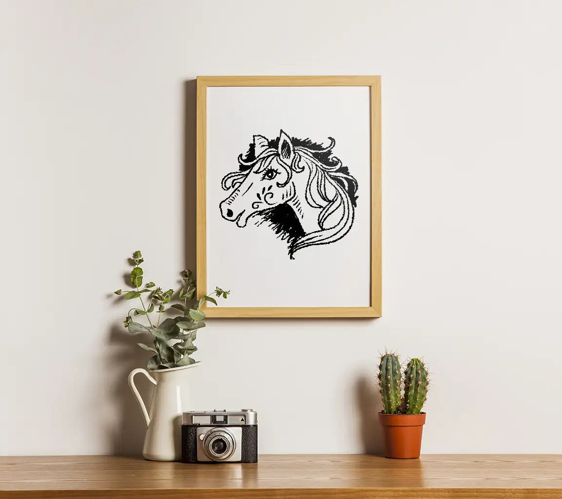 Doodle Drawing Decorative Horse Head Illustration
