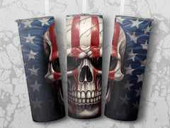 Dripping Blood American Flag Skull 20oz Tumbler Design | Sinister Patriotic Skull Sublimation Wrap | Gruesome Flag Skull Tumbler Graphic - Gabe Atkins Designs