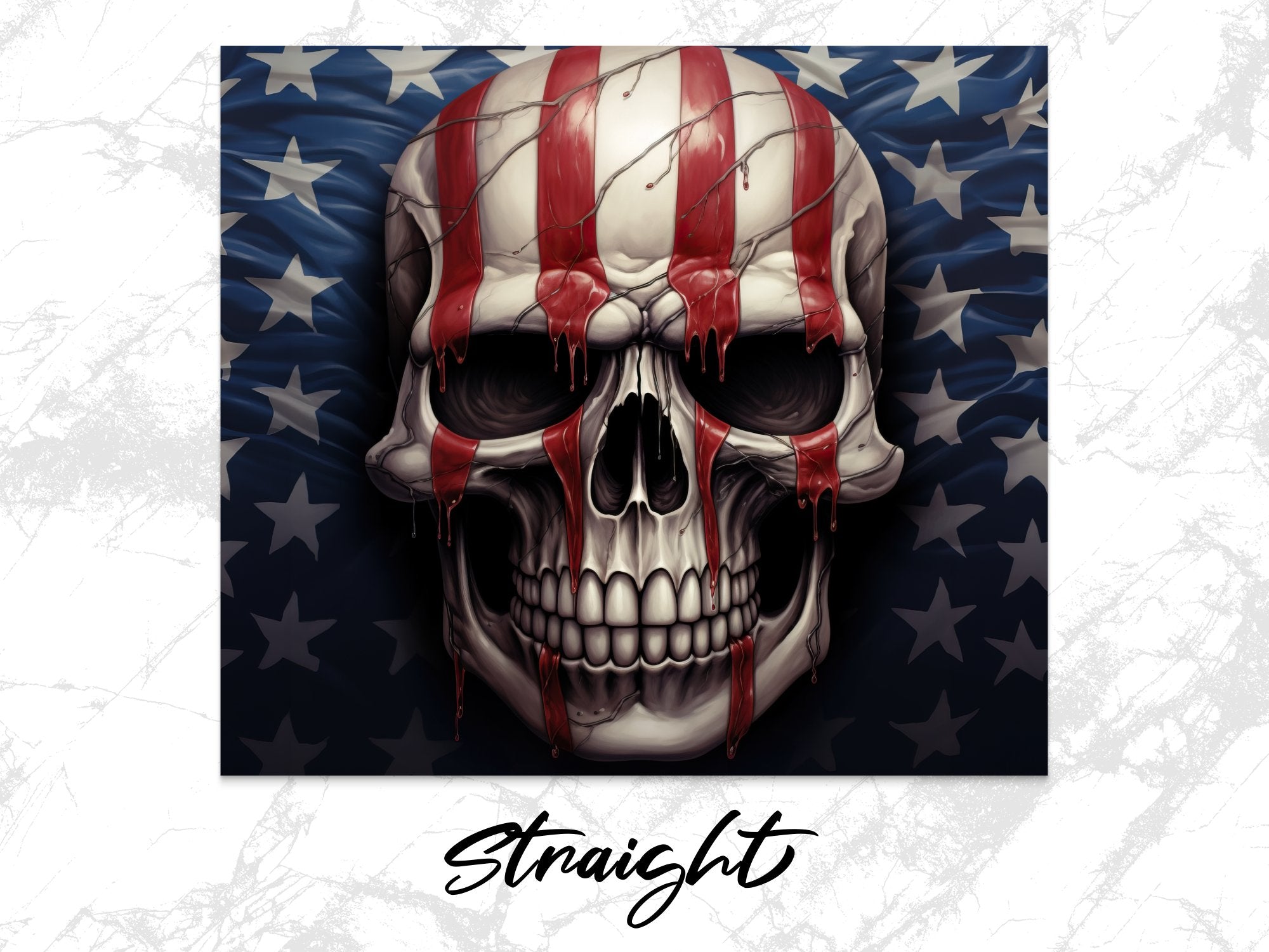 Dripping Blood American Flag Skull 20oz Tumbler Design | Sinister Patriotic Skull Sublimation Wrap | Gruesome Flag Skull Tumbler Graphic - Gabe Atkins Designs