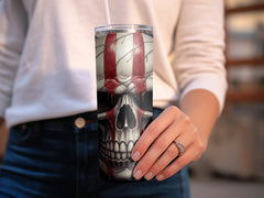 Dripping Blood American Flag Skull 20oz Tumbler Design | Sinister Patriotic Skull Sublimation Wrap | Gruesome Flag Skull Tumbler Graphic - Gabe Atkins Designs