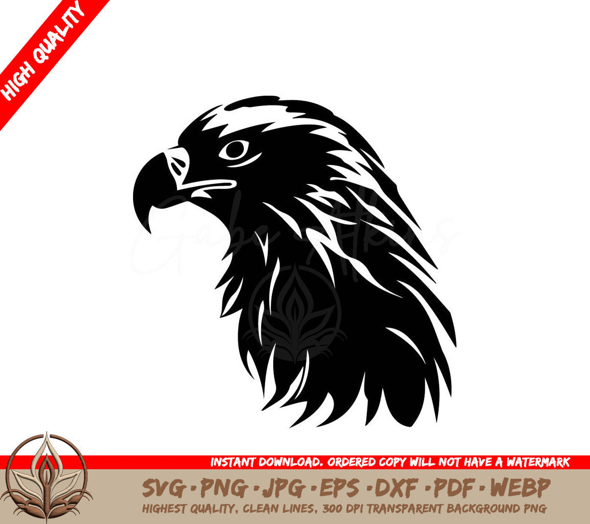 A Black And White Image Of An Eagle  Head