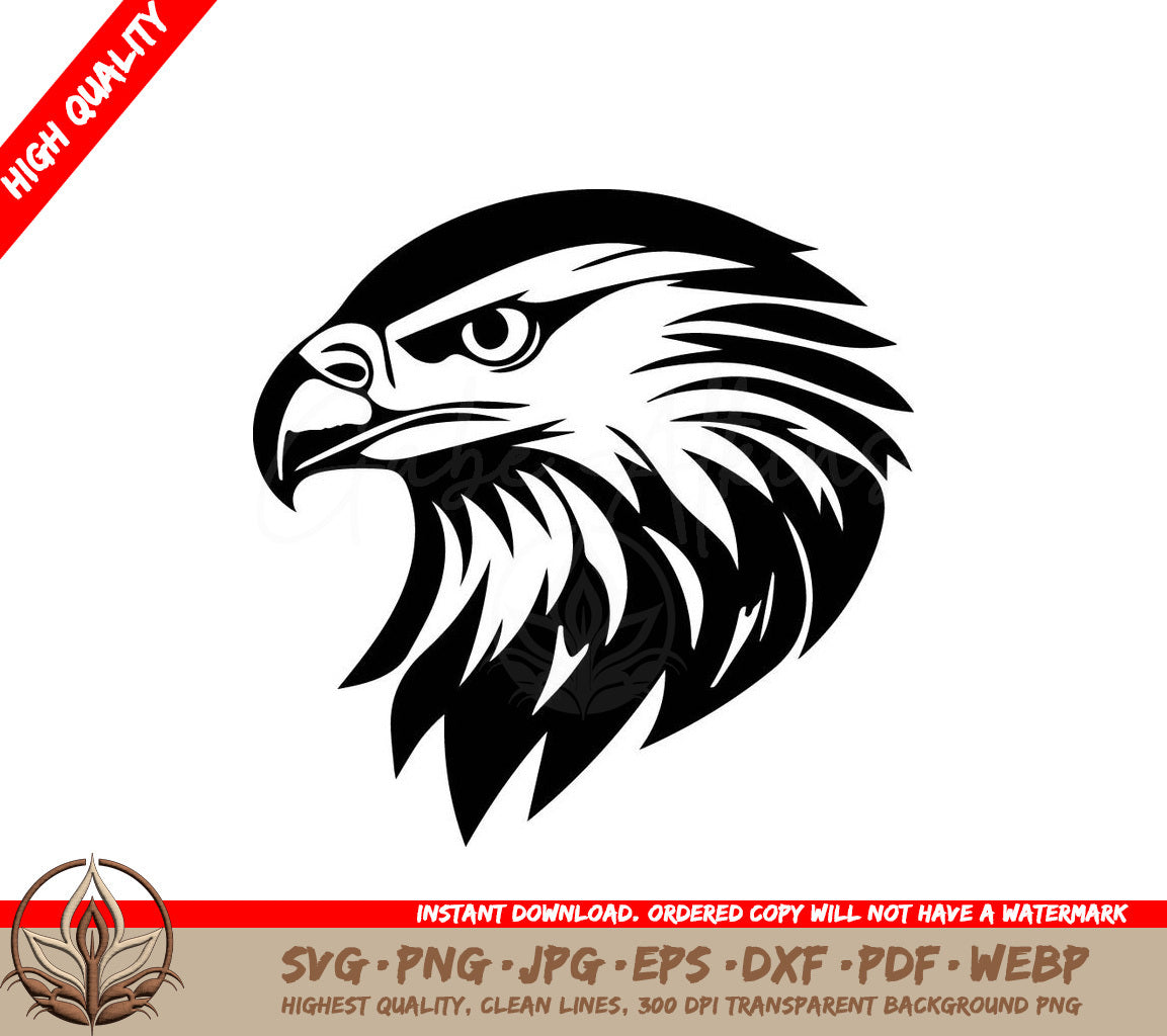 A Black And White Image Of An Eagle  Head