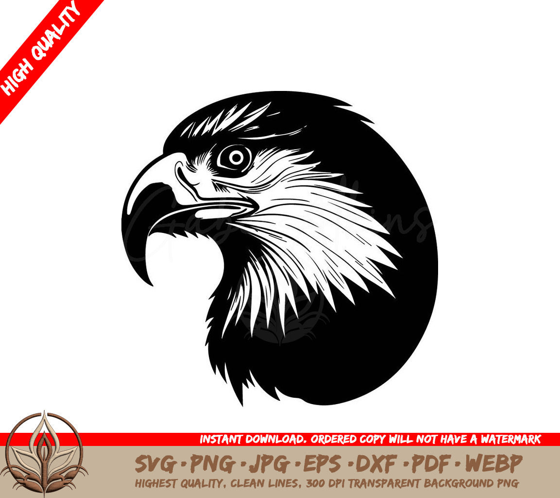 A Black And White Image Of An Eagle  Head