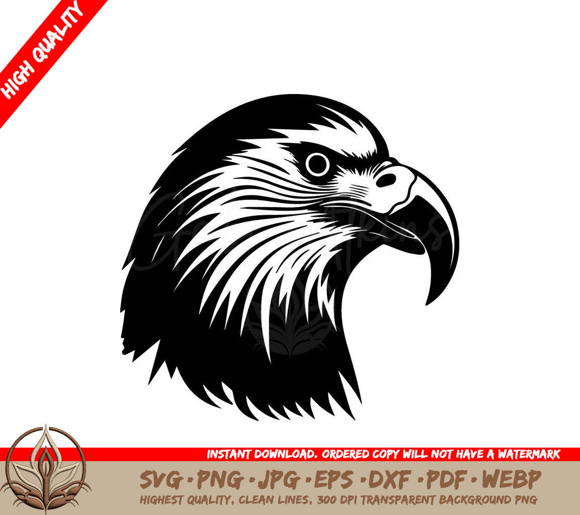 A Black And White Image Of An Eagle  Head