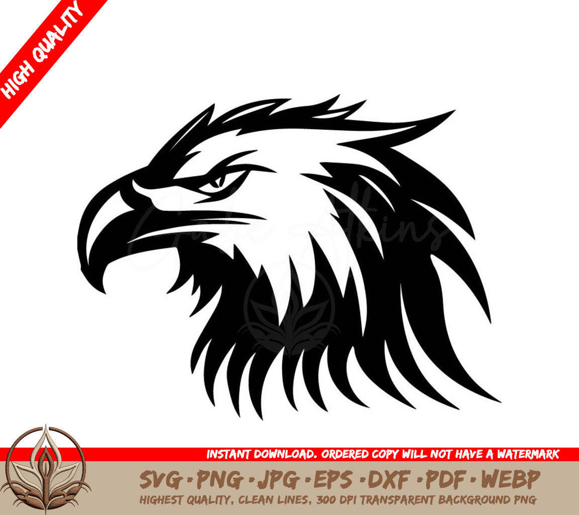 A Black And White Image Of An Eagle  Head