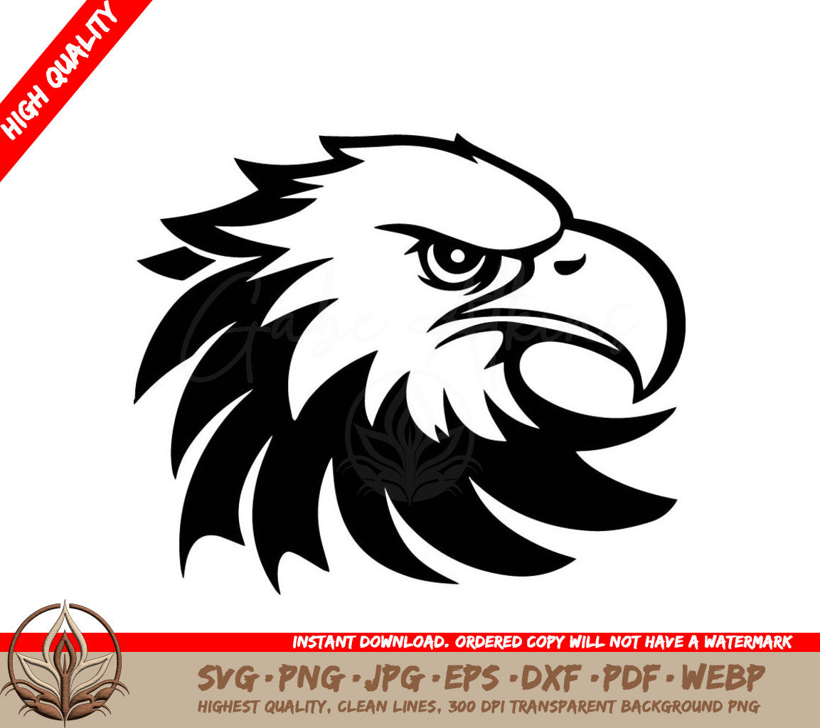 A Black And White Image Of An Eagle  Head
