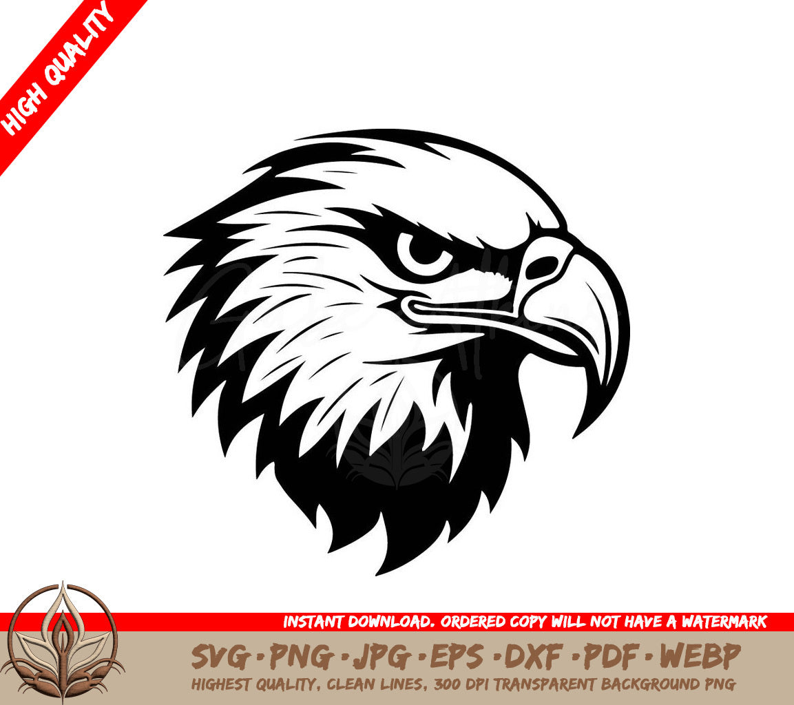A Black And White Image Of An Eagle  Head