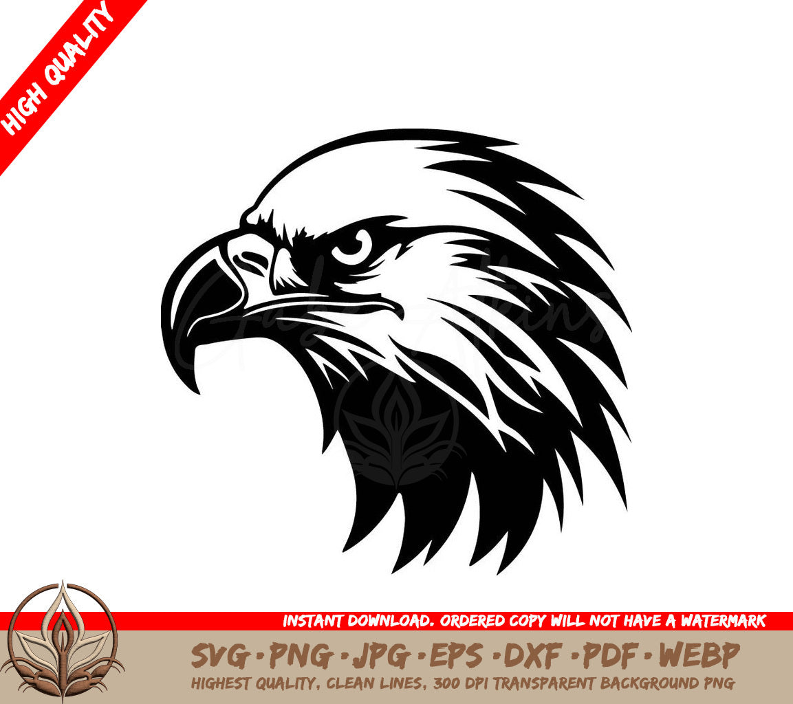 A Black And White Image Of An Eagle  Head
