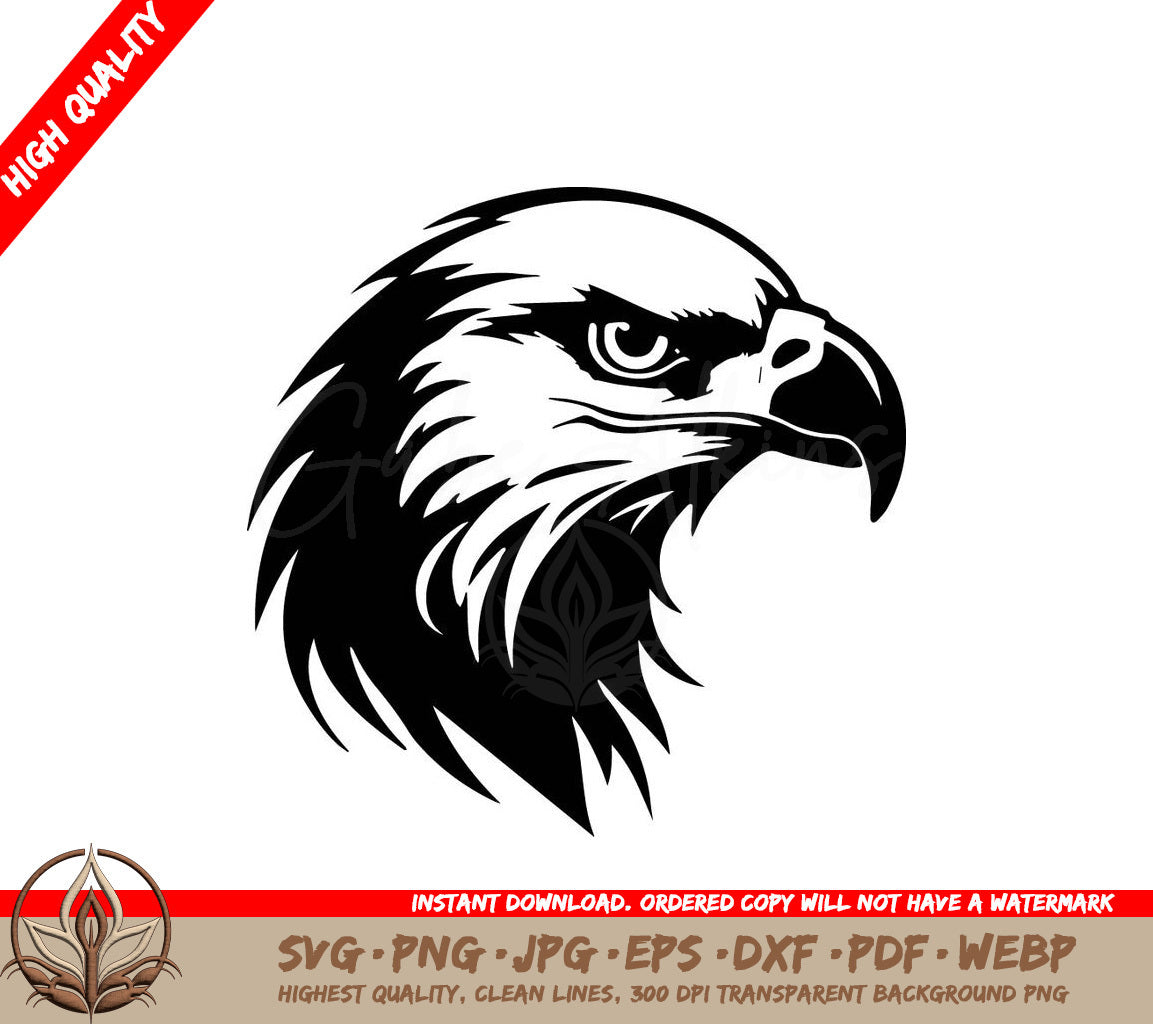 A Black And White Image Of An Eagle  Head