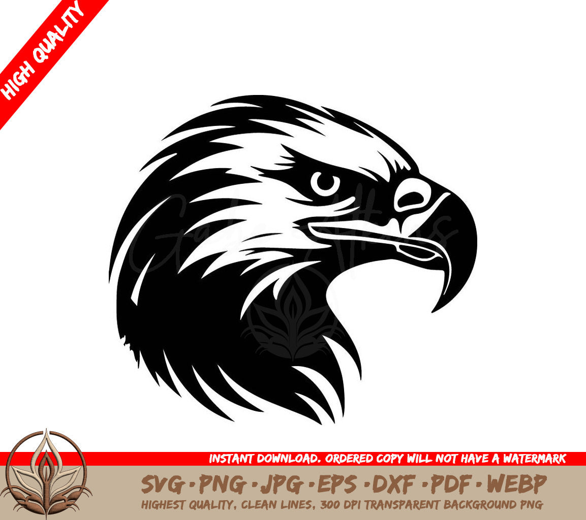 A Black And White Image Of An Eagle  Head