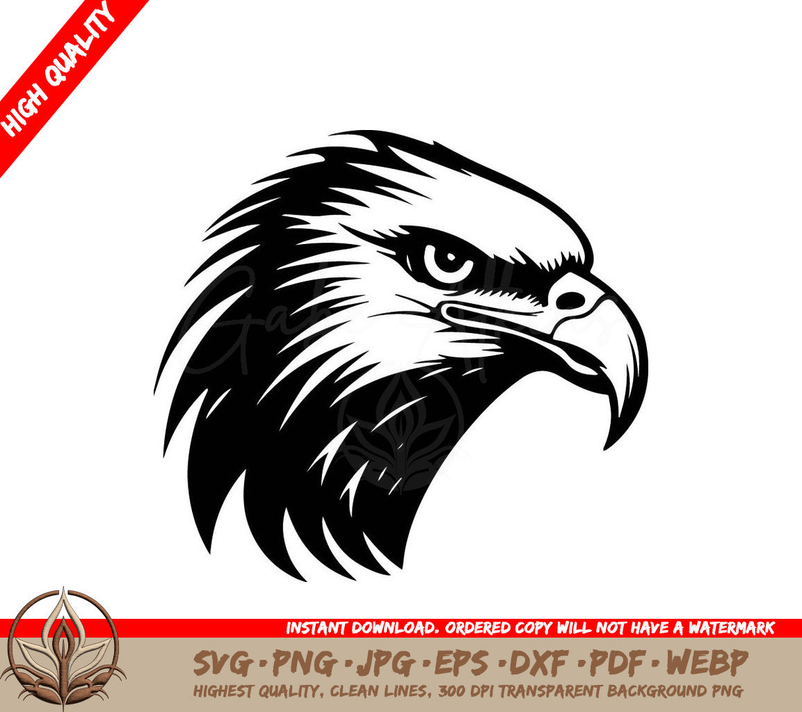 A Black And White Image Of An Eagle  Head