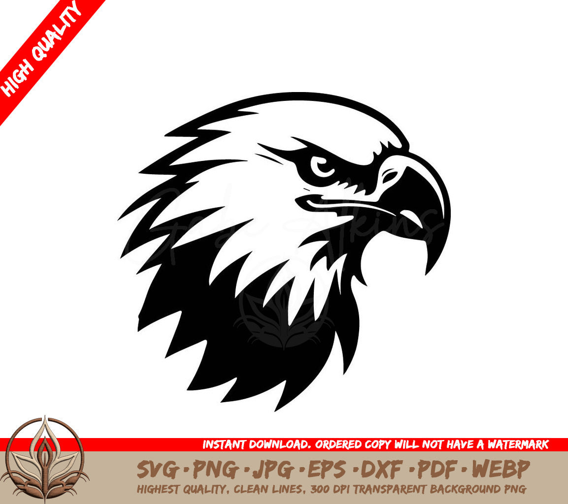 A Black And White Image Of An Eagle  Head