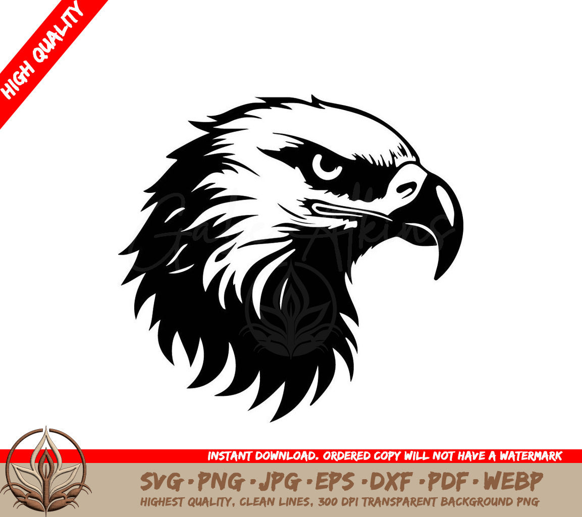 A Black And White Image Of An Eagle  Head