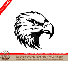 A Black And White Image Of An Eagle  Head