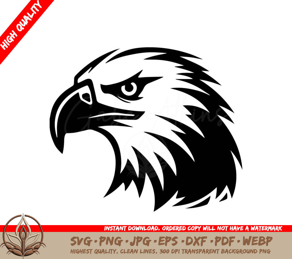 A Black And White Image Of An Eagle  Head