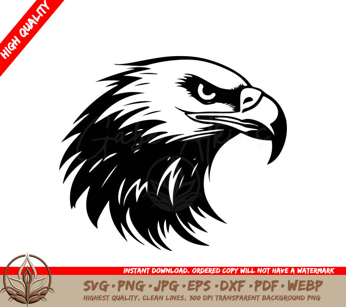 A Black And White Image Of An Eagle  Head