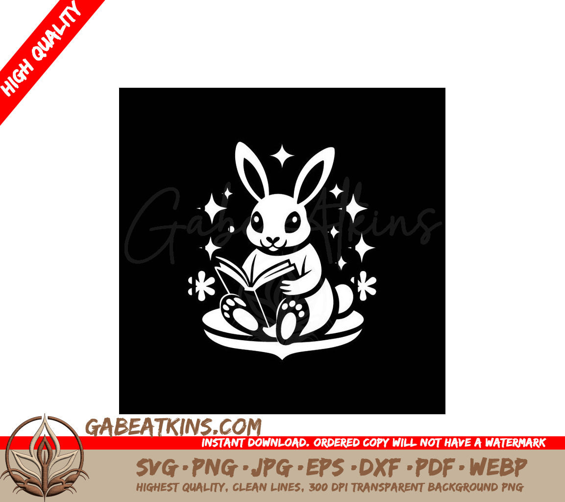  Easter Bunny Reading Book SVG Illustration SVG