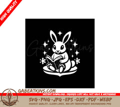  Easter Bunny Reading Book SVG Illustration SVG