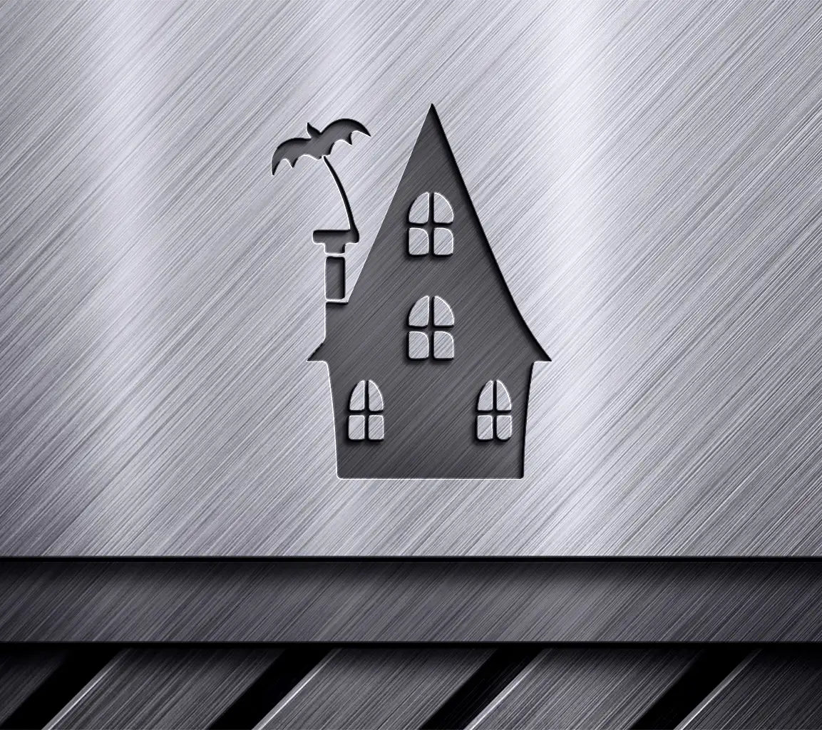 Haunted House Silhouette SVG with Bat - Eerie Halloween Design SVG