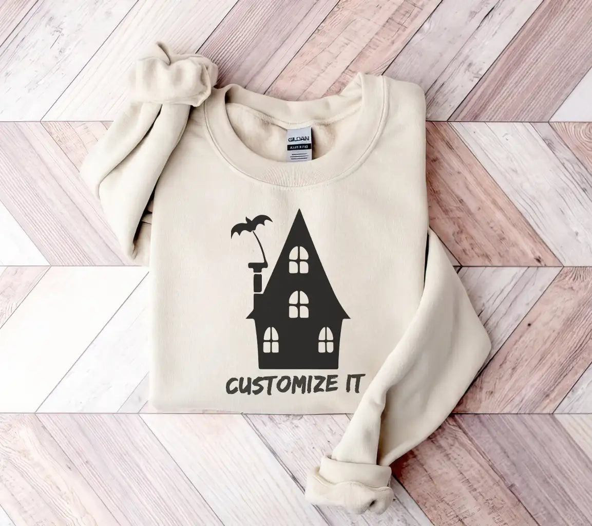 Haunted House Silhouette SVG with Bat - Eerie Halloween Design SVG
