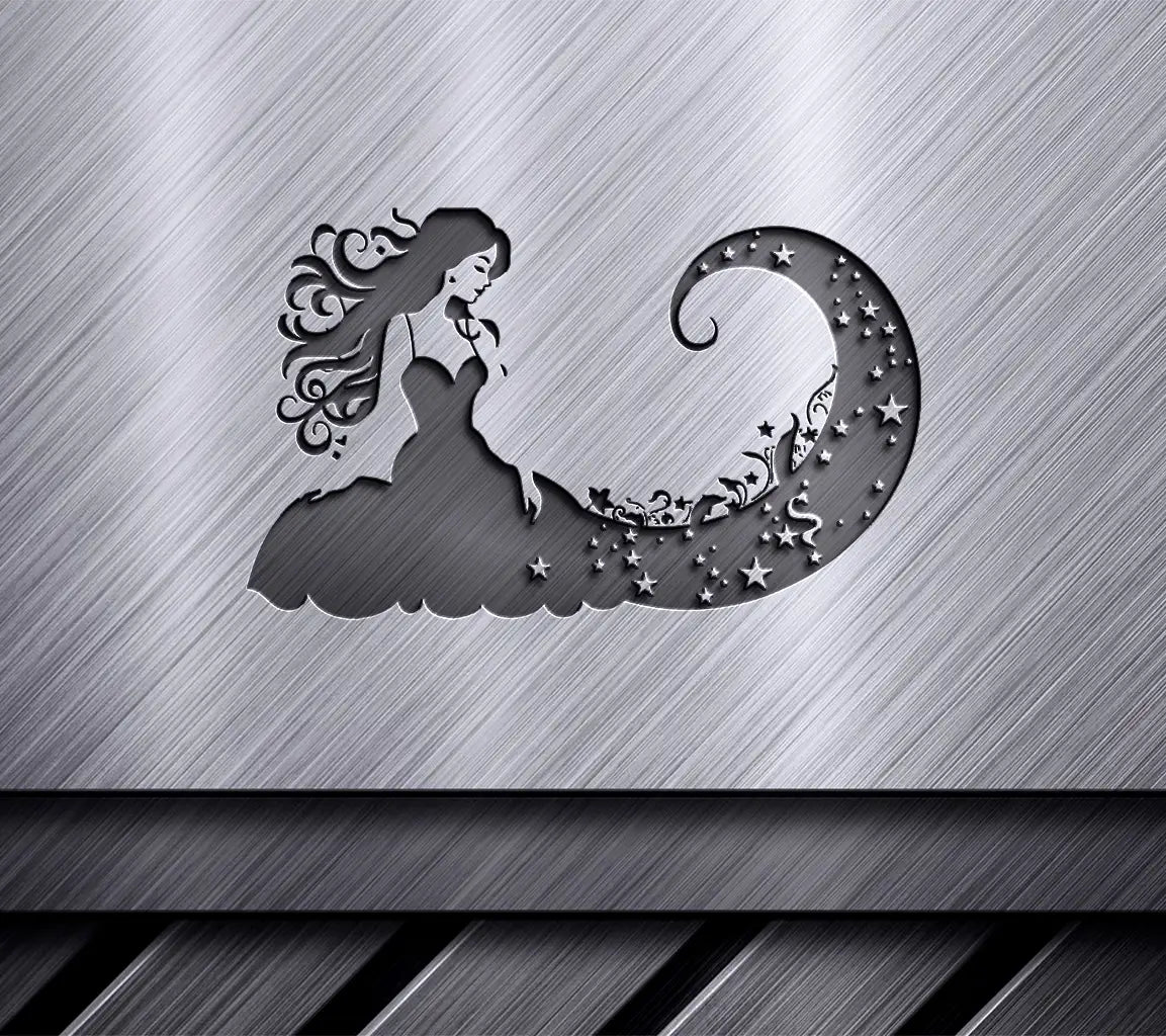 Dreamy Moonlit Silhouette Elegant Woman in Long Dress SVG SVG