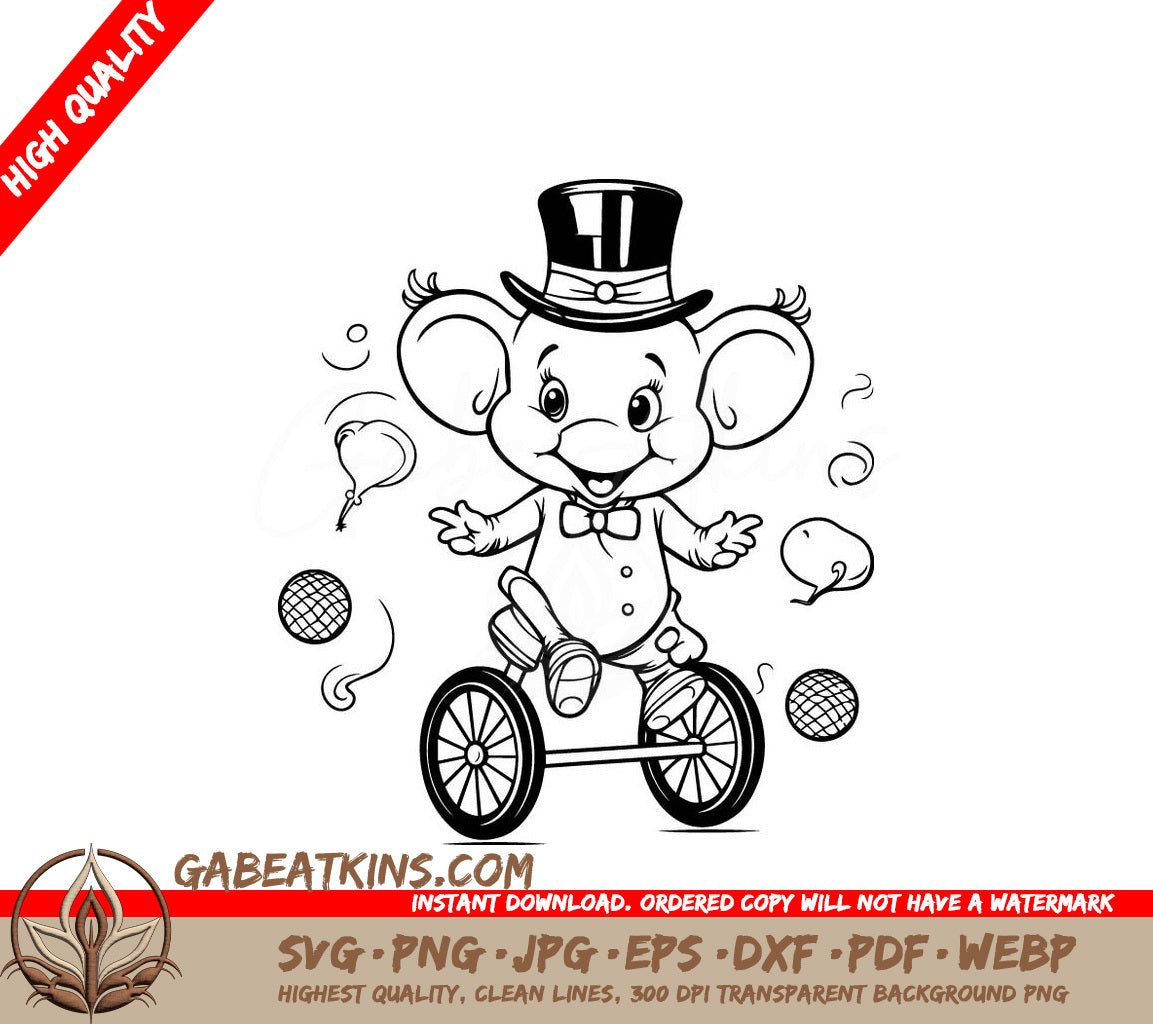  Elephant Tricycle SVG - Circus Animal Vector Illustration SVG