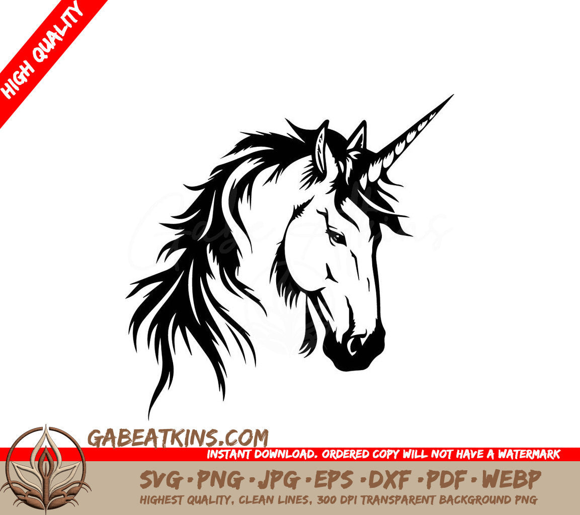  A Unicorn With A Long Mane SVG - Enchanting Unicorn Elegant Logo Vector Design in Black and White SVG