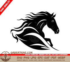  A Horse With A Long Mane SVG - Equestrian Elegance Iconic Horse Logo Galloping Grace Vector Horse Emblem SVG