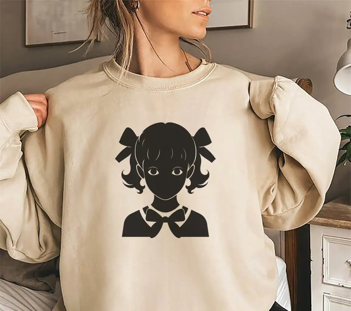 Ethereal Black Girl Silhouette with Pigtails and Bow SVG SVG