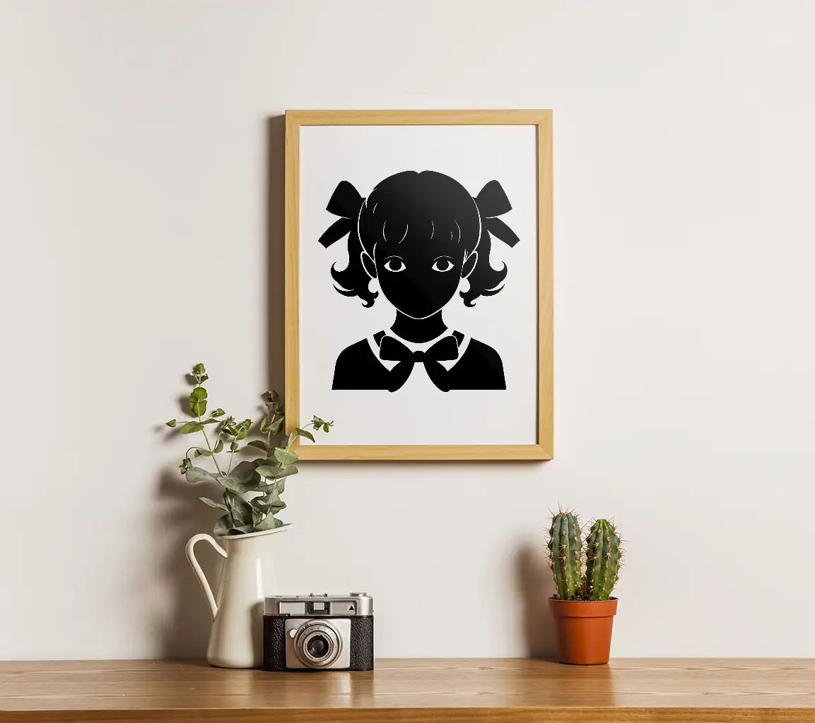 Ethereal Black Girl Silhouette with Pigtails and Bow SVG SVG