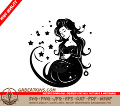 Smiling Pregnant Woman with Stars SVG - Expectant Harmony & Miracle of Motherhood SVG