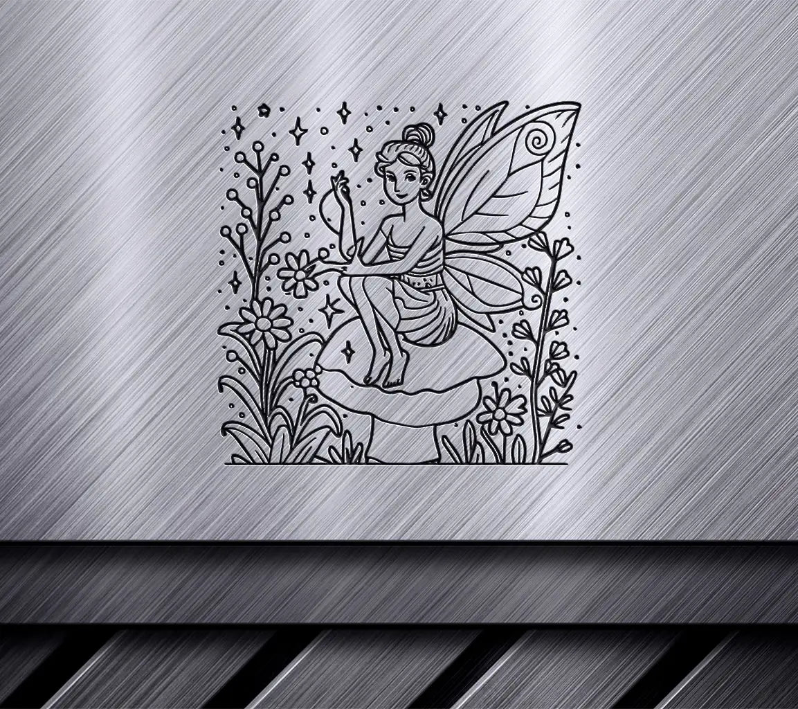  Fairy on Mushroom SVG Coloring Page SVG