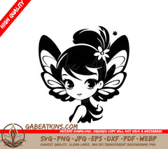  Fairy with Wings & Flower SVG - Hand Drawn Illustration SVG