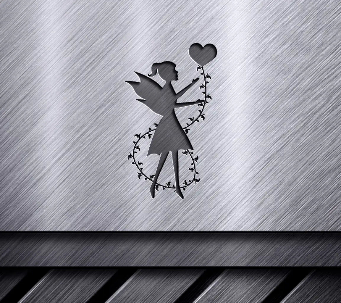 Fairy with Heart Balloon SVG Silhouette - Wings & Heart Design SVG
