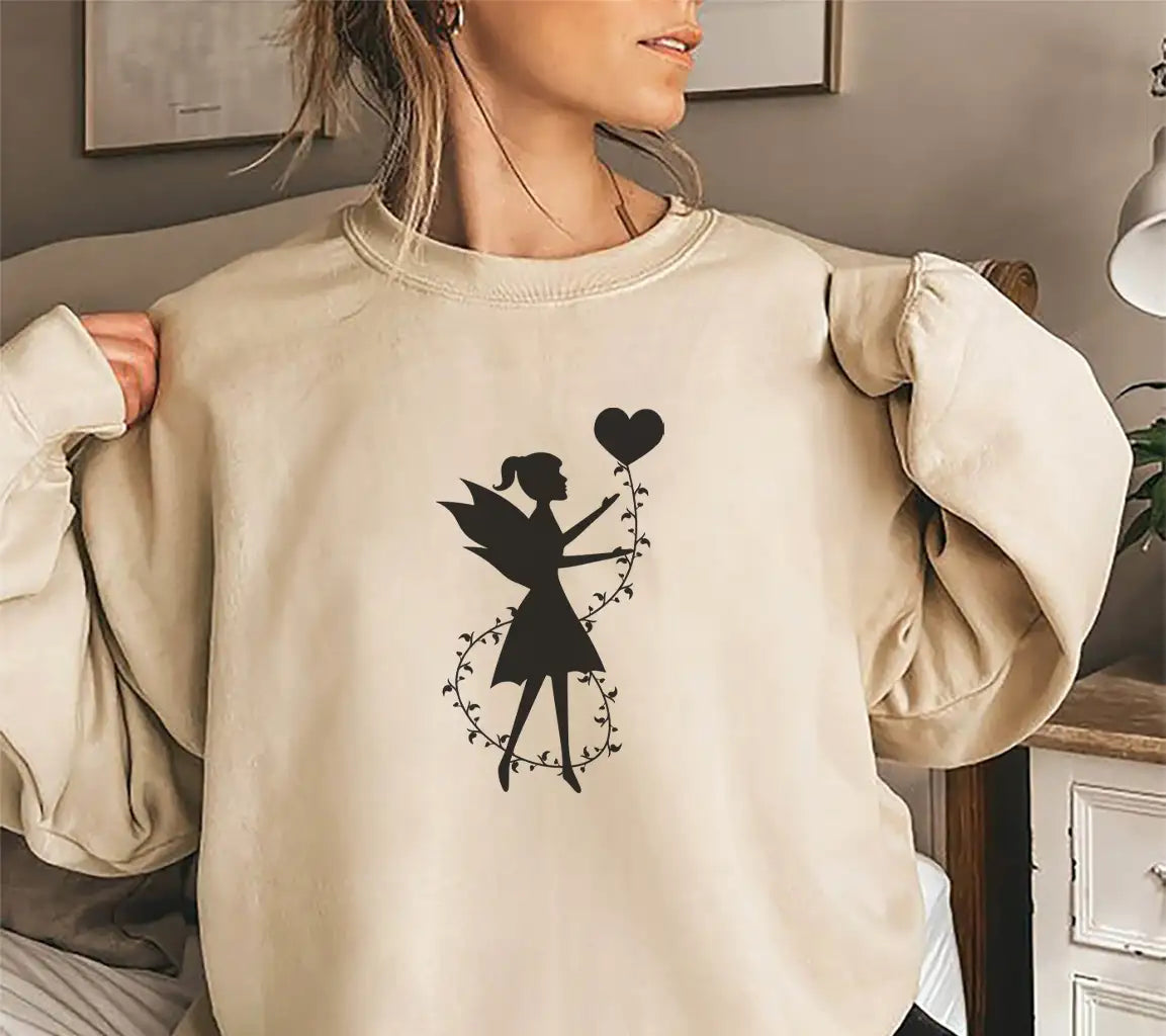 Fairy with Heart Balloon SVG Silhouette - Wings & Heart Design SVG