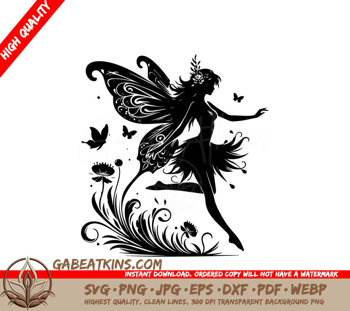  Fairy Silhouette SVG with Butterflies - Vector Illustration SVG