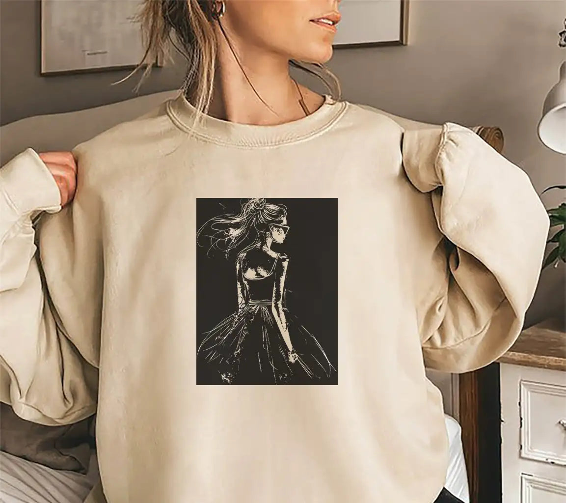  Fashion Model Sketch SVG - Hand Drawn Woman in Dress on Chalkboard SVG