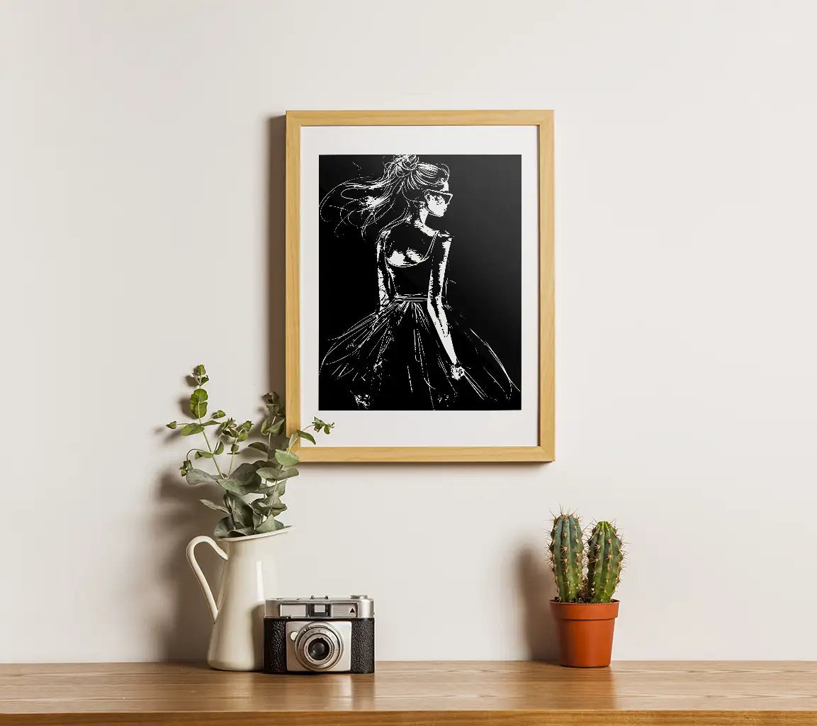  Fashion Model Sketch SVG - Hand Drawn Woman in Dress on Chalkboard SVG