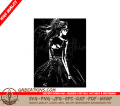  Fashion Model Sketch SVG - Hand Drawn Woman in Dress on Chalkboard SVG