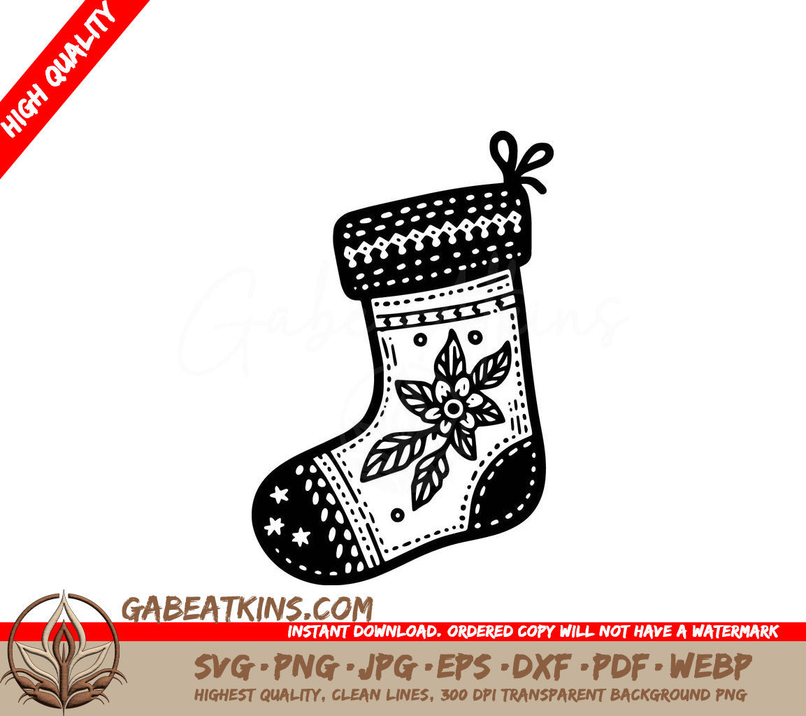  A Christmas Stocking With A Flower On It SVG - Festive Stocking SVG