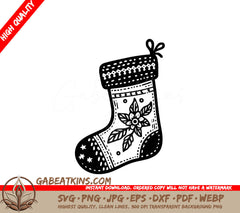  A Christmas Stocking With A Flower On It SVG - Festive Stocking SVG