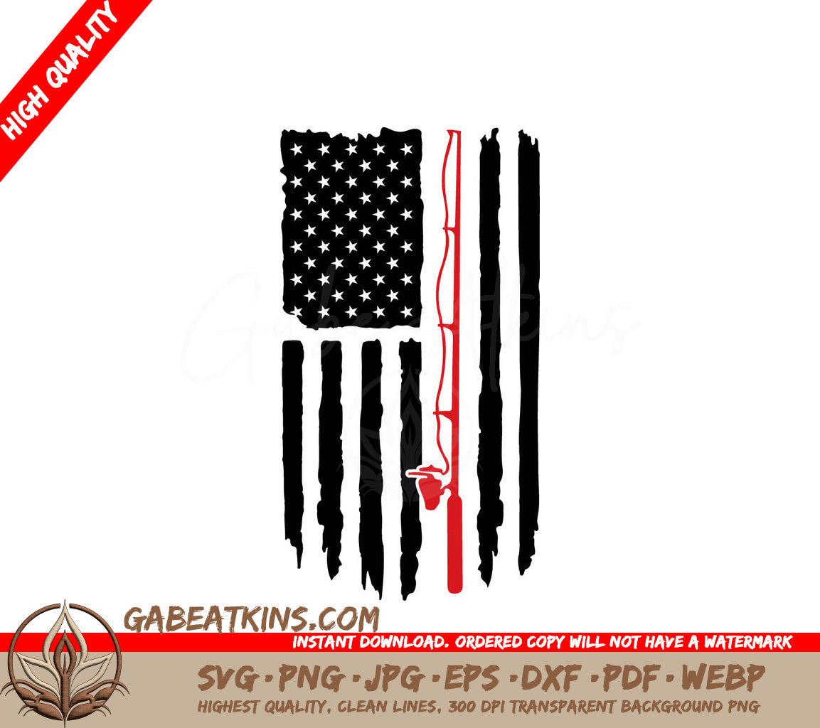  American Flag with Red Fishing Rod SVG SVG
