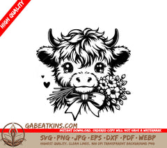  A Cow Holding A Bouquet Of Flowers SVG - Floral Highland Cow SVG