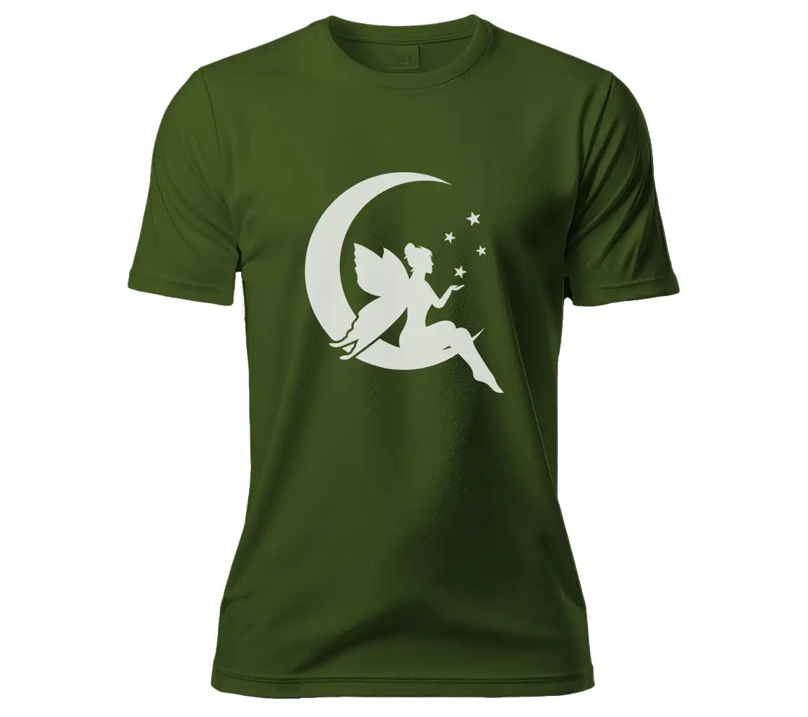 Fairy Silhouette on Crescent Moon SVG - Flying Fairy Design Design SVG