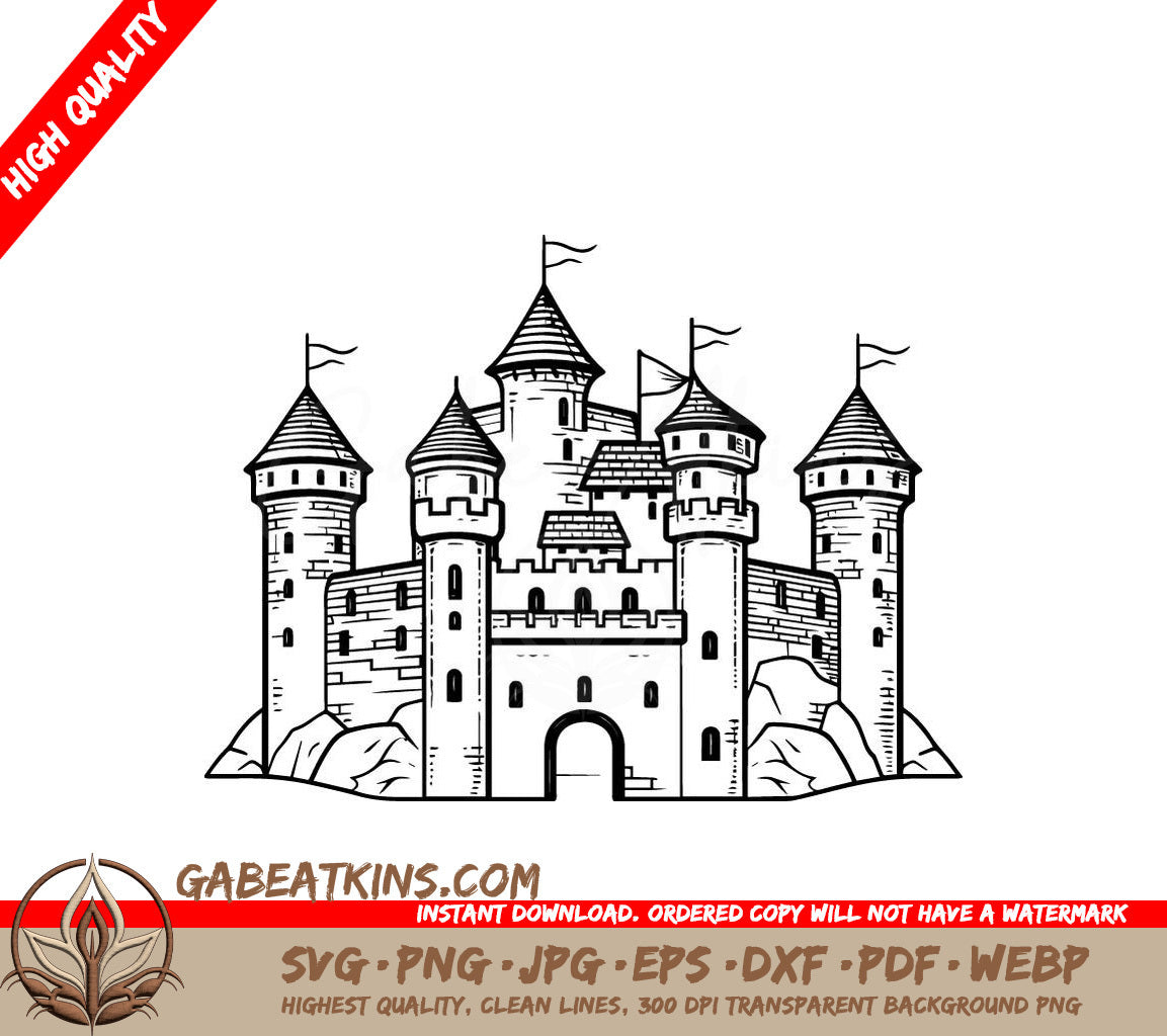  Castle with Flags SVG - Fortress Kingdom Vector Design SVG