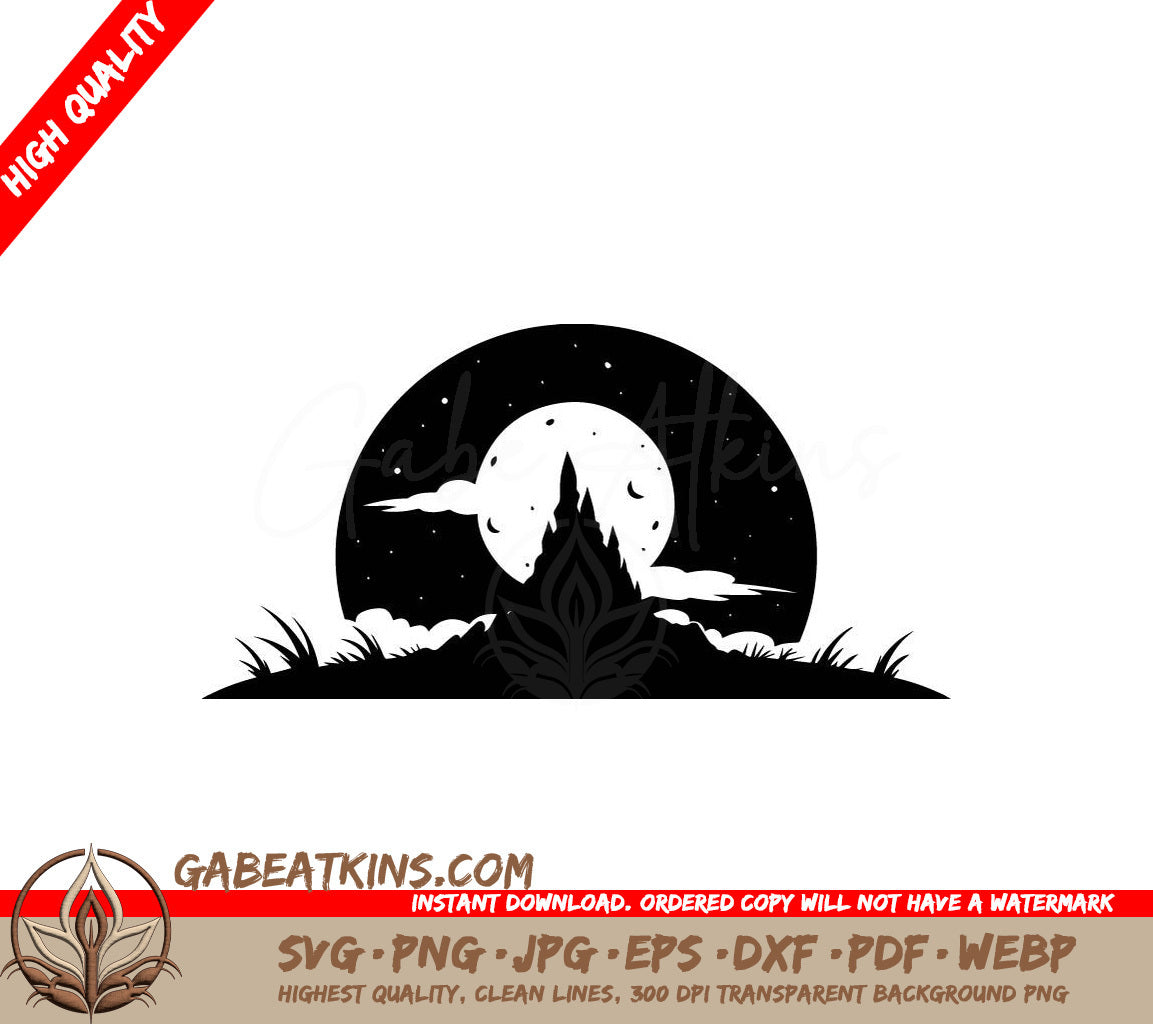  Castle Silhouette with Full Moon - Desert Landscape SVG SVG