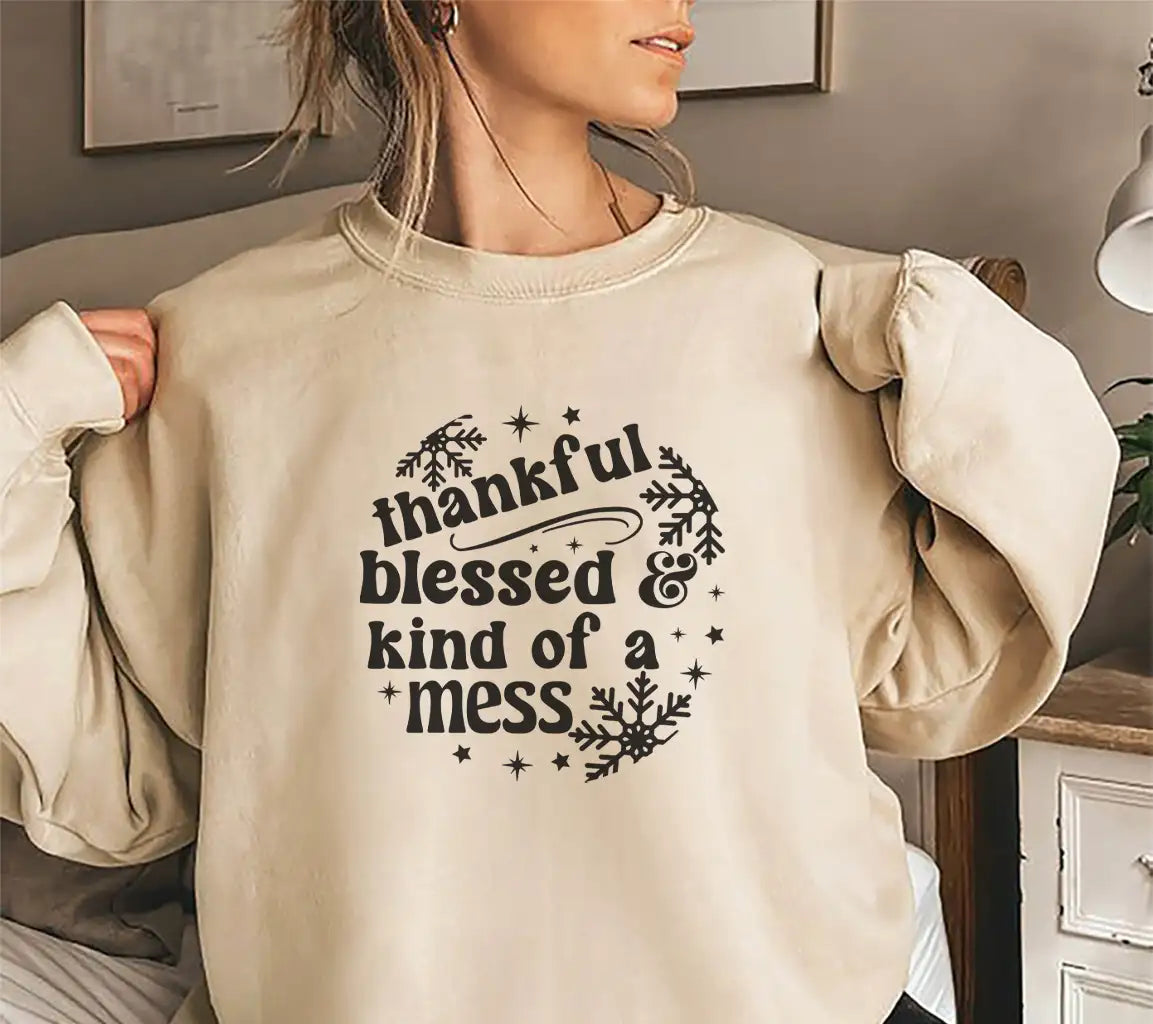Funny Christmas Ornament SVG - Thankful, Blessed, & Kind of a Mess SVG